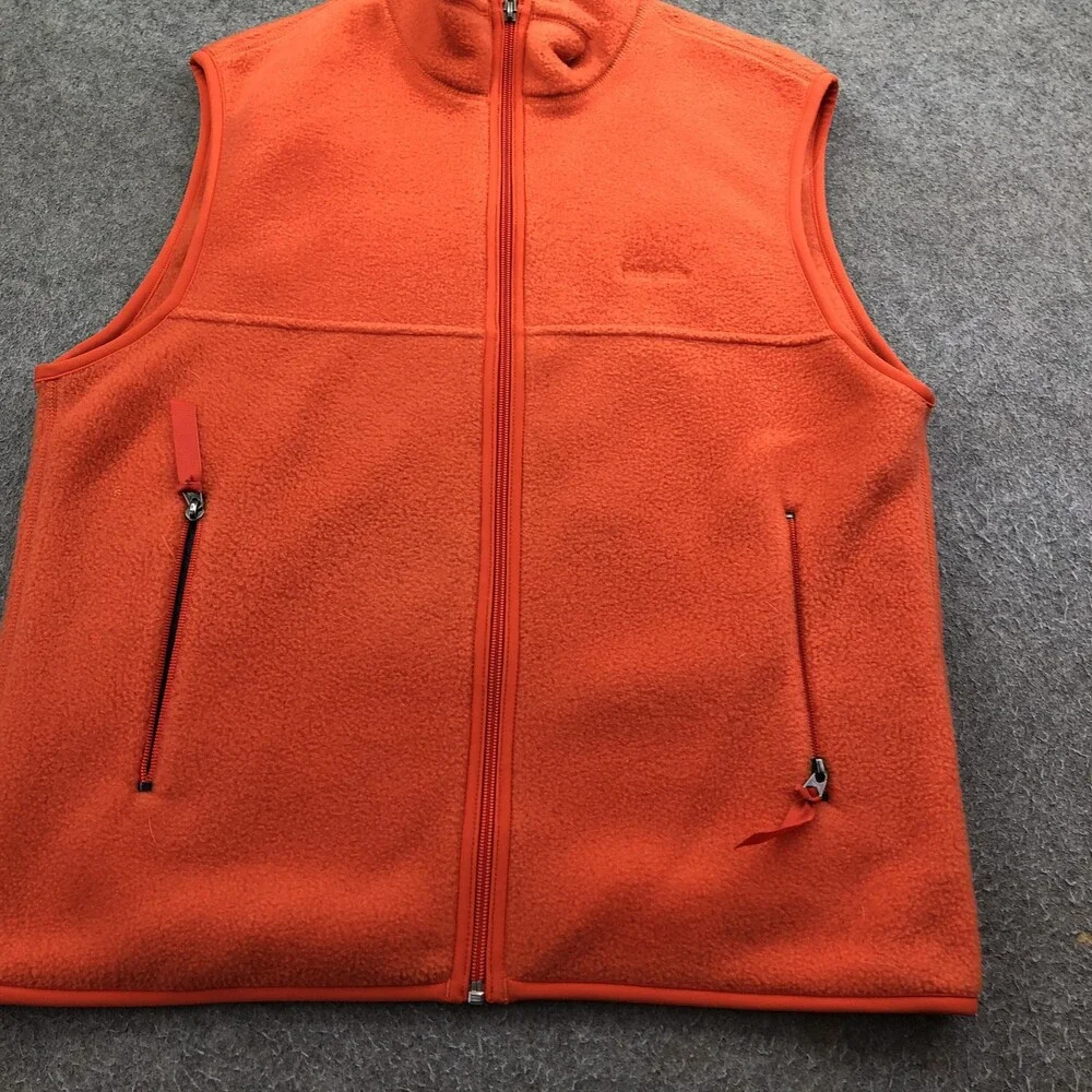 Patagonia Vest Mens Medium Orange Synchilla Fleece Full Zip Pockets Outdoor